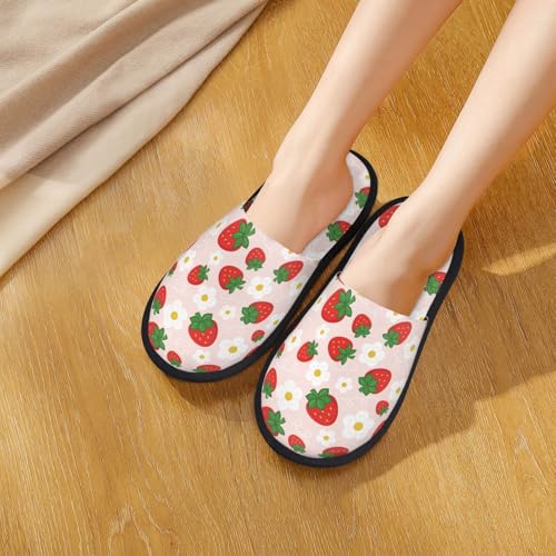 Strawberry Floral Print House Slippers For Women And Men,Soft Slippers With Memory Foam,Non-Slip Indoor Home Shoes4