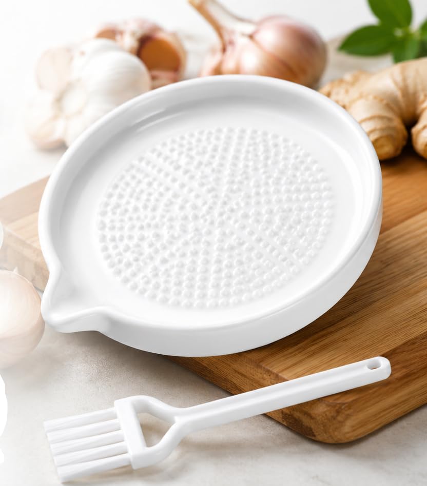 Ceramic Ginger Garlic Grater Plate with Brush | Garlic Crusher Manual | Spice Grinder, Cheese Grater, Citrus Zester, Wasabi Grater, Baby Food Grater, Kitchen Grating Plate-image-27