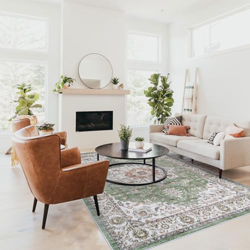 RUUGME Living Room 3x5 Area Rugs - Washable Lightweight Area Rug Stain Resistant Carpet Vintage Soft Rugs for Bedroom Kitchen with Non Slip Backing Home Decor Small Mat 3x5 Sage