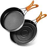 REDCAMP 2Pcs Nonstick Frying Pan Set, Stainless Steel Camping Skillet with Foldable Handle for Easy Storage, Lightweight Portable Cooking Pan for Egg Steak Outdoor Kitchen Backpacking