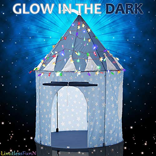 Kids Castle Tent & Lights, Children's Play House Toy, 41" x 53", Blue - Image 4