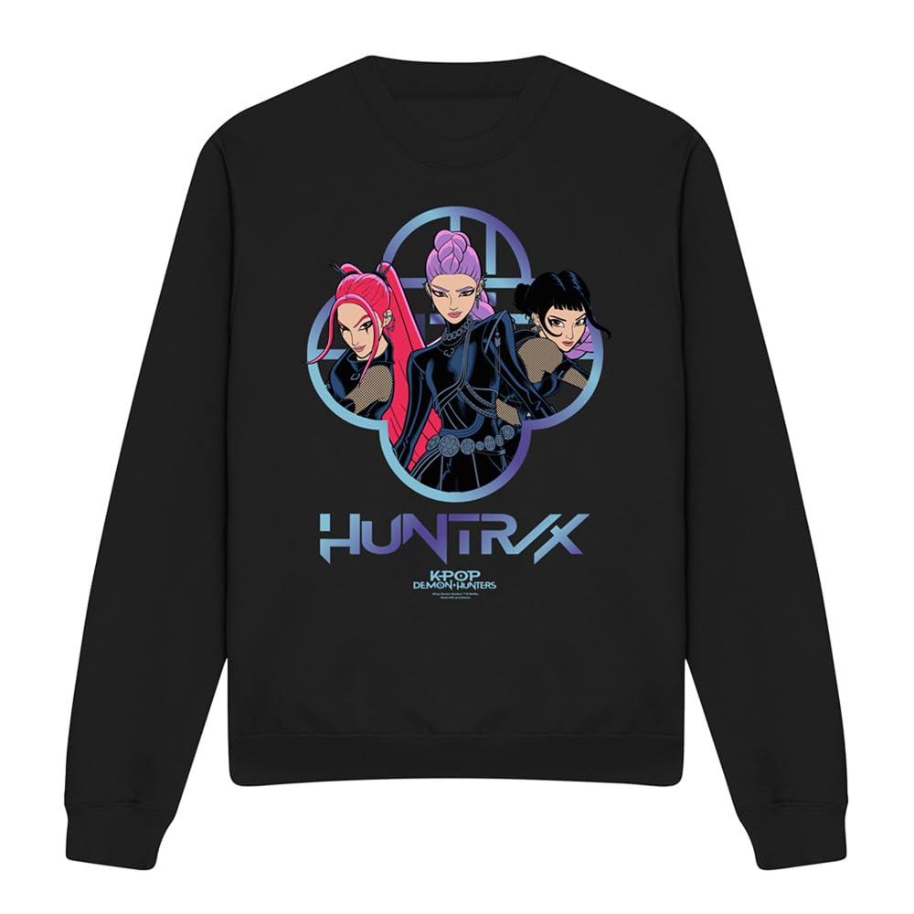 Kpop Demon Hunters Huntrix Girls Logo Unisex Sweatshirt, Black, X-Large