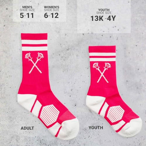 Image of ChalkTalkSPORTS Lacrosse Socks - Cushioned Mid-Calf Crew - Crossed Sticks | Moisture-Wicking Performance Blend, Athletic Lax Gear, Stay-Up Technology, Arch Support, Breathable, Boys and Men