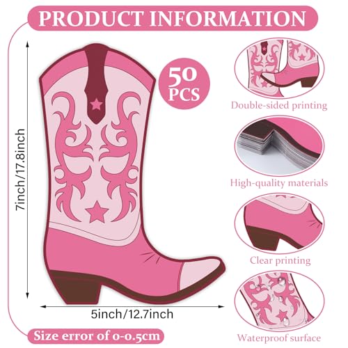 Image of Honoson 50 Pcs Pink Cowgirl Boots Decorations DIY Cowgirl Boot Cutout Cardstock West Cowpoke Boots Paper Cutout West Cowboy Themed for Cowpoke Party Birthday Bachelorette Party Wedding Supplies