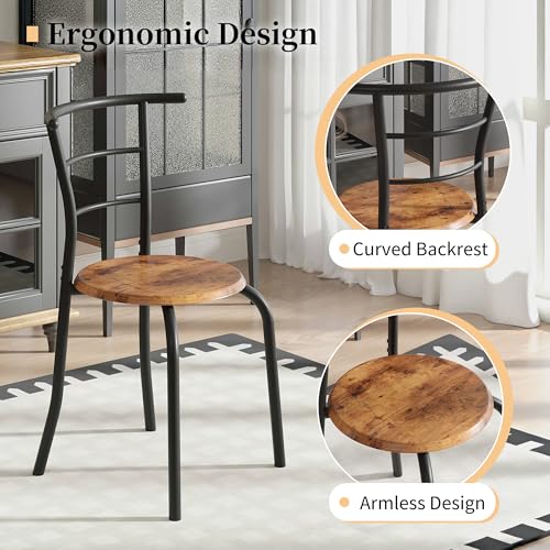 Image of VECELO 3-Piece Dining Table Set for Kitchen Breakfast Nook, Wood Grain Oval Tabletop and Metal Frame with Built-in Wine Rack, for Small Spaces, Antique Brown & Black