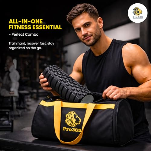 Image of PRO365 Exercise Roller & Waterproof Gym Bag Combo | High-Density Deep Tissue Massage Roller for Muscle Recovery | Spacious Latherette Duffle Bag with Adjustable Strap
