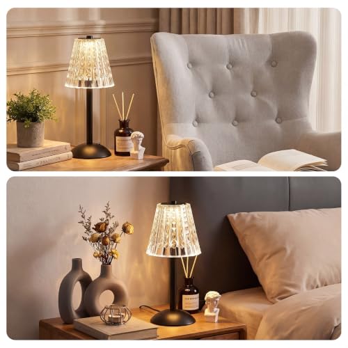 Image of Liliful 2 Pcs Cordless Table Lamp Rechargeable Touch LED Small Gold Portable Battery Operated USB-c Desk Lamp 3 Color Dimmable for Bedroom Living Room Dining (Black,Classic Style)