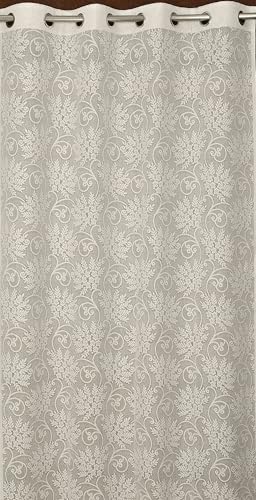 Image of Fabrilia Floral Net Semi Sheer Grommet Curtains for Living Room /Bedroom, 7 feet Door, Cream, Set of 2