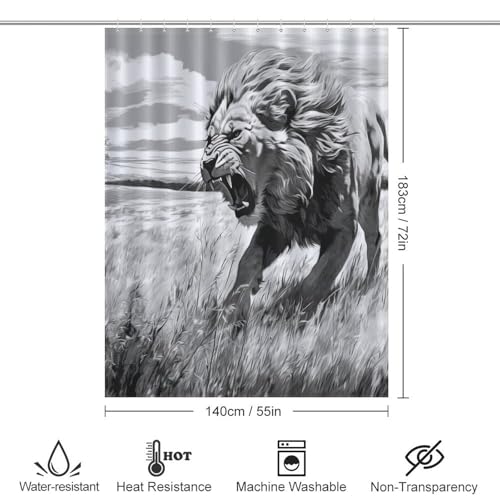 Rideau de douche lion tissu polyester imperméable lavable pour baignoire 140x183 cm - 4