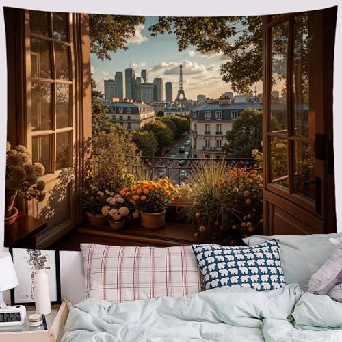 Tenture murale Paris 180x230cm tapisserie esthétique jaune de paysage architectural