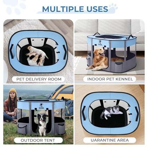 Dekool Foldable Dog Cat Playpen, Portable Dog Crate for Puppies, Cat, Puppy Play Pen for Indoors, Kennel Tent Crate for Indoor Outdoor Travel Camping Use with Carrying Case (Blue, L) by Dekool - Image 5