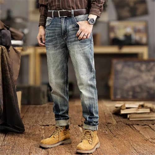 Men's Classic Stretch Casual Slim Straight Leg Washed Fleece Fashion Tapered Jeans3