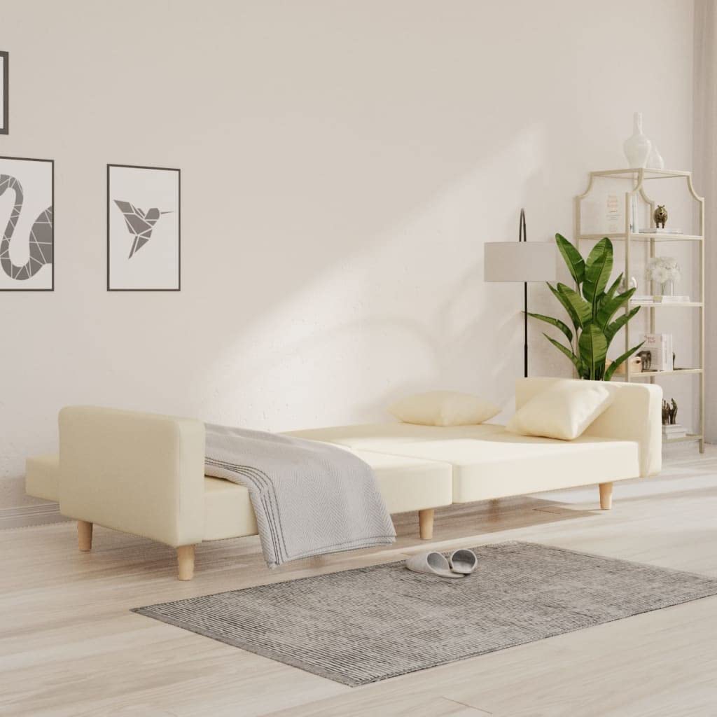 Sofá cama de 2 plazas con cojín de tela crema, 220 x 84,5 cm, cómoda cama, marco de madera estable, versátil para salón, habitación de invitados, salón, con espacio de almacenamiento, ideal
