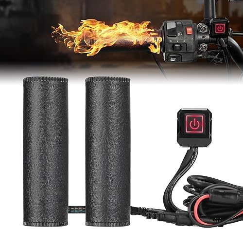 KEMIMOTO 12V Motorcycle Heated Grip with 5 Gear Temperature, Universal for Waterproof Winter Hand Grip Pads Inserts Electronic Handlebar Heater Fits ATV