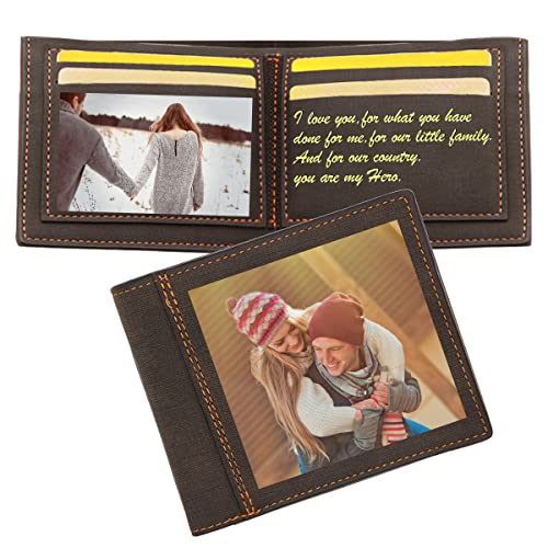 Custom Photo Wallet for Men,PU Leather Personalized Large Capacity Trifold Wallet Customized Card Holder RFID Blocking Wallet Three-sided Print Picture Wallet Father's Day Gift for Dad Son