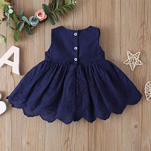 Toddler Baby Girl Sun Dress Embroideries Floral Summer Seaside Beach Dress Overall Outfits Onepiece (Navy Blue Princess Dress, 6-9 Months) #TOP2