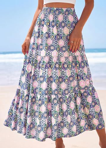 Image of KIRUNDO Maxi Skirts for Women Summer Boho Floral Long Skirt
