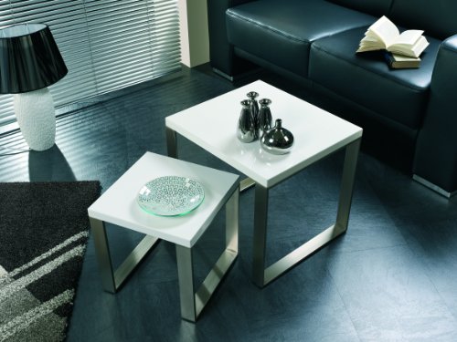 Preisvergleich Produktbild Beistelltisch Stahl Edelstahloptik, Ablage MDF hochglanz weiß lack