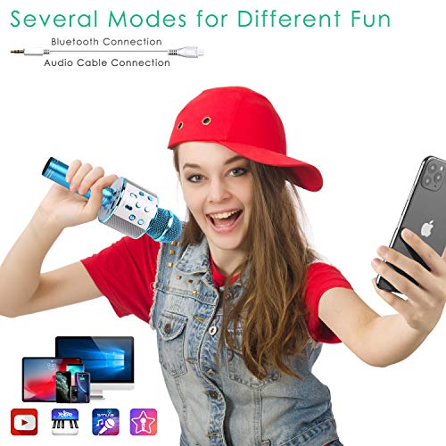 Kidwill Wireless Bluetooth Karaoke Microphone For Kids, 5-In-1 Portable Handheld Karaoke Mic Speaker Player Recorder With Adjustable Remix Fm Radio For Kids Girls Boys Teens Birthday (858-Blue) #TOP3