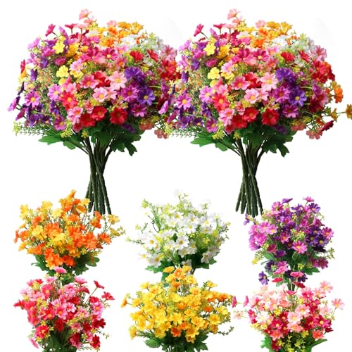 YXYQR 12 Bundles Artificial Daisy Silk Flowers Fake Wildflowers UV Resistant Faux Flowers Plastic...