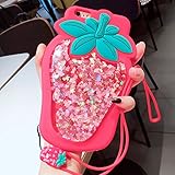 Glitter Liquid Floating Stars Red Strawberry Case with Strap for iPhone 6Plus 6s+ 6+ 3D Soft Silicone Ultra Thick Protective Cute Fresh Bling Shiny Bold Gift Kids Women Teens Girls