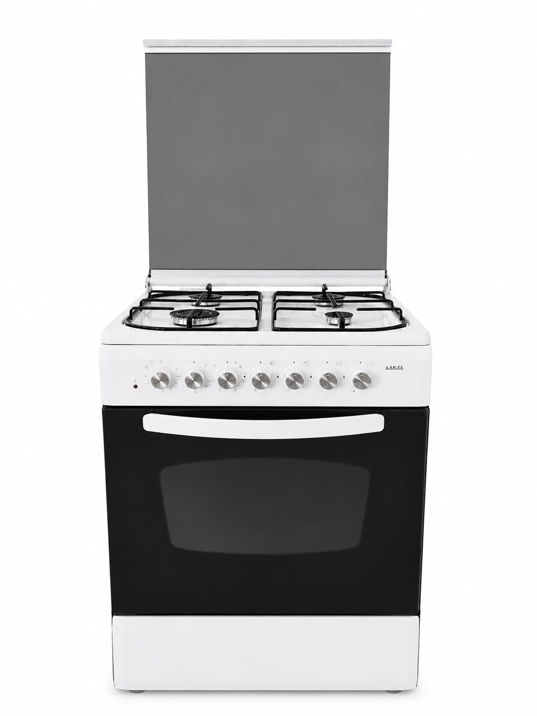 Lar.el Cucina LAREL Bianca 60x60 4 fuochi con Forno a Gas metano o GPL, Grill Elettrico e Coperchio in Vetro