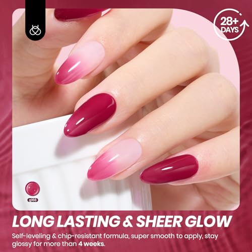 Image of Beetles Burgundy Red Gel Nail Polish - 15ML Wine Red Neutral Cherry Color Jelly Gel Polish Soak Off UV Translucent Effect Blushed Wine Series Manicure Gift for Women