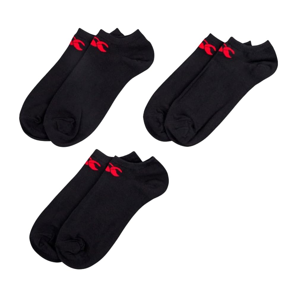 Canterbury Adult Unisex Trainer Liner 3 Pack Socks | Gym Socks | Cotton Rich | CCC Logo Socks, Black/Red, L