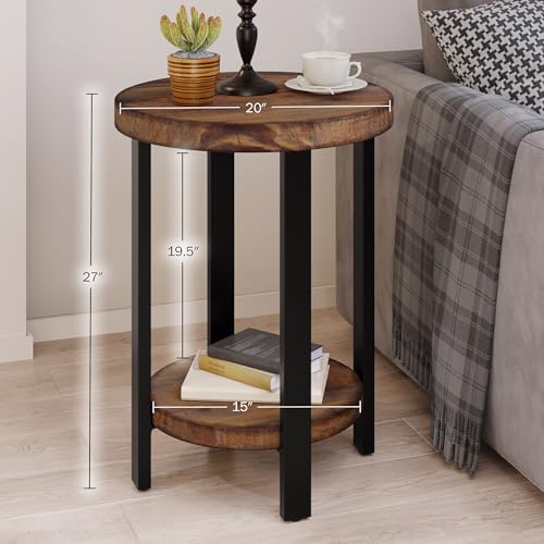 Alaterre Furniture Pomona Living Room 2-Tier Solid Wood Small Round End Table with Shelf and Metal Legs – Modern Rustic Side Table or Nightstand (Rustic Brown) by Alaterre Furniture - Image 5