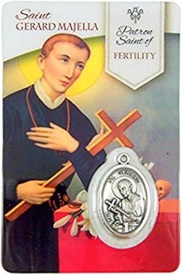 Silver Toned Saint Gerard Majella Patron of Fertility Medal with Holy Card, 1 Inch