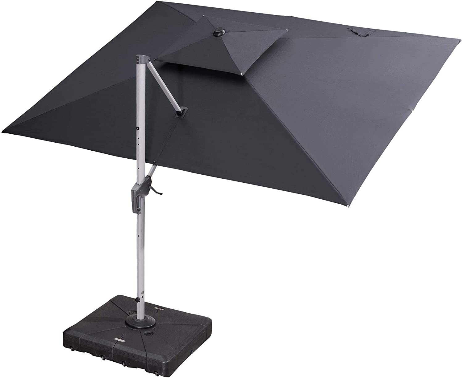 PURPLE LEAF Parasol Terraza 3x3.65 m, sombrillas grandes rectangular de Aluminio, Rotación de 360°, Parasoles Jardin, con Manivela y Protección UV 50+, gris