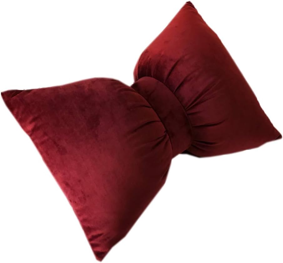 Shiny Stone-Decorative Pillows Living Room Sofa Bowknot Pillow Cushion Waist Pillow Washable Bow Tie Pillow (Wine red, 40×60cm)