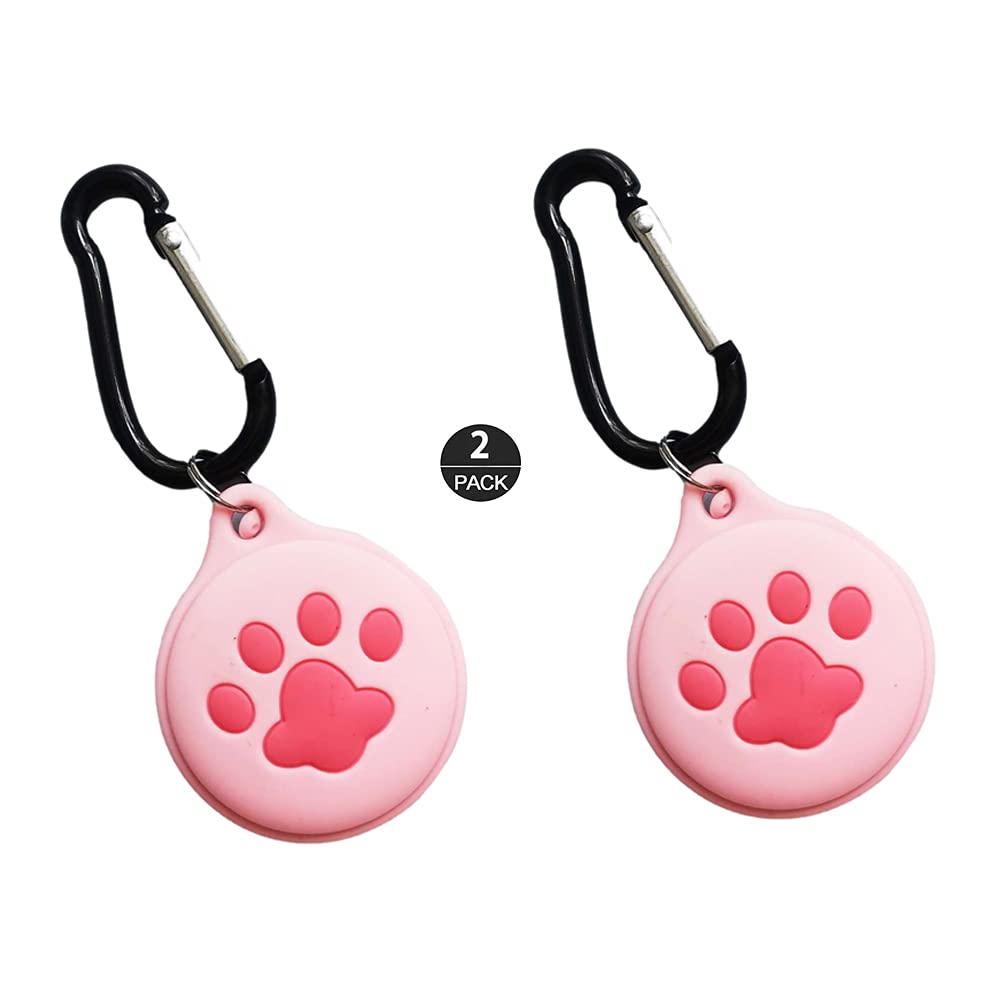 ZOEAST(TM) 2Pack Pink Cat's Paw Cartoon Soft Silicone AirTag Holder AirTags Case 2021 Keychain Ring Scratch-Resistant Protective Case Cover AirTags with 2 PCS AirTag Shell (2Pack Paw)