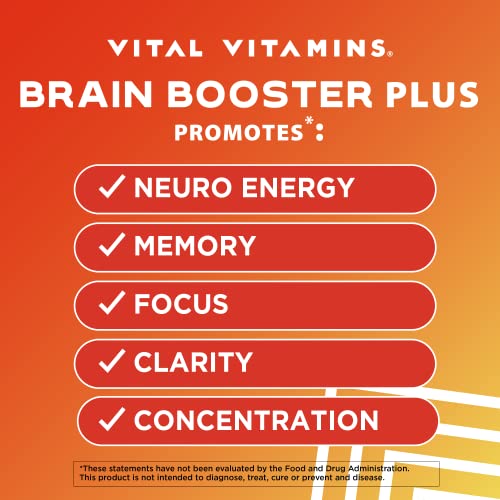 Vital Vitamins Brain Supplements for Memory & Focus - Brain Booster Plus Lion's Mane - Nootropic Brain Health - Memory, Clarity, Energy, Brain Fog