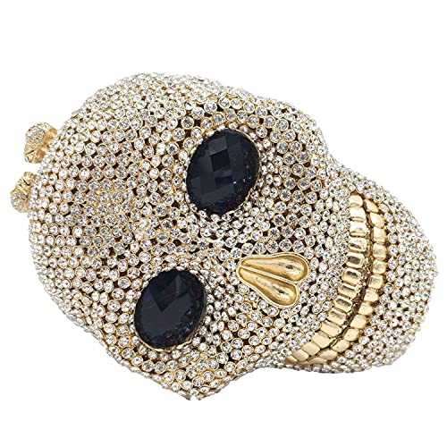 Image of Boutique De FGG Skull Crystal Clutch Purse for Women Formal Rhinestone Clutch Evening Bag Halloween Minaudiere Handbag,Mini