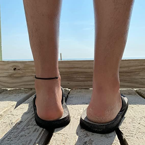 Image of Handmade Pooja EvilEye Black Chain Adjustable Nazar Anklets For Women Men Girls Boys Pack Of 2 evil eye thread, nazar anklet, thread anklet, najariya women anklet