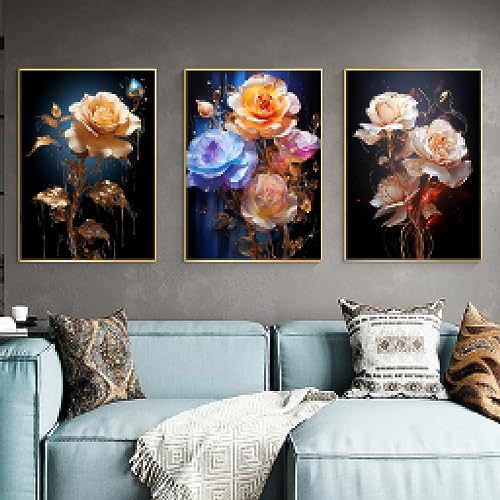 Affiches et gravures fleur rose dorée impression haute définition 60x90