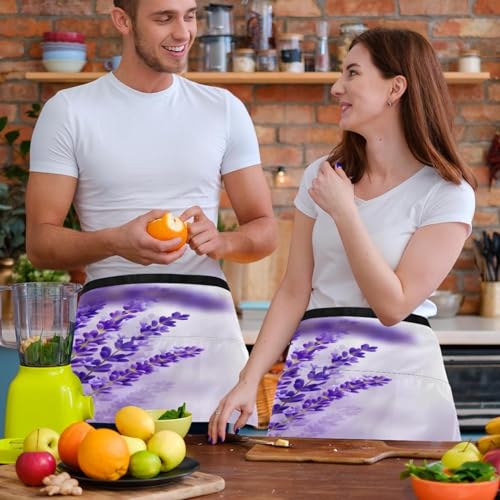 Lot de 3 tabliers courts de chef lavande violette avec 3 poches - 6