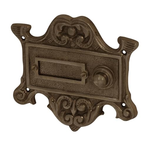 Sonnette de porte AA9181 - En laiton patiné - Avec plaque de sonnette et bouton de sonnette - Fabriqué à la main