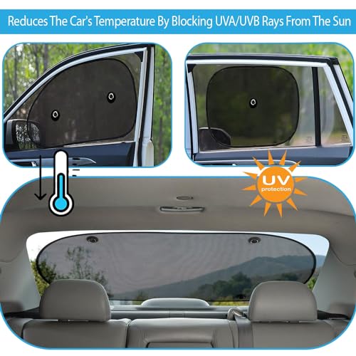 Image of Kingsway Car Window Curtain Sticky Sun Shades for Ford Figo Aspire (2014-2021), Universal Fit Sunshades for Side Window with Rear Windshield, 5 Pieces - Black