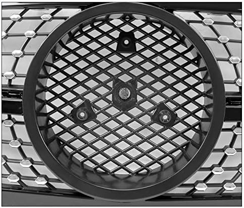 Diamond Style Front Upper Hood Grille Gloss Black Compatible with 2001-2007 C-Class W203