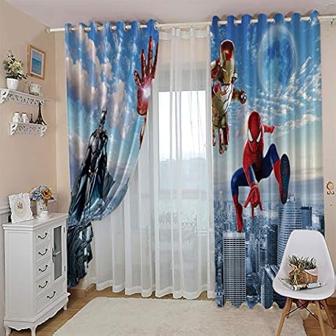 NoahArt Top Rings Curtain Digital Printing Spiderman Pattern Polyester Soft Top Eyelets Curtains Treatments Blackout Window Curtain For Living Room Bedroom 31 X 62 Inch 2 Pieces Cover