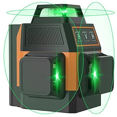 OMMO Laser Level, 12 Lines Green Laser Level Self Leveling Tool, 150ft Mini Laser Level Beam Tool with Two 360° Vertical and One 360° Horizontal Lines, Magnetic Stand USB Cable Included