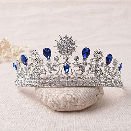 Tiaras y coronas para mujer, elegante tiara nupcial de lujo con diamantes de imitación azules, tiaras y coronas de cristal para bodas, tiaras para desfiles, accesorios de joyería para el cabello.Blue,