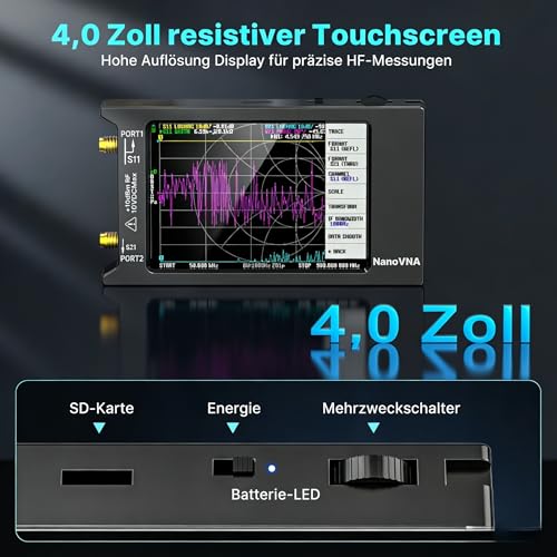 AURSINC NanoVNA-H4 Antennenanalysator, 4-Zoll Touchscreen Vektor-Netzwerkanalysator, 2025 HW V4.4 9 KHz-1,5 GHz HF VHF UHF, Messung von S-Parametern, SWR, Phase, Verzögerung (NanoVNA-H4)
