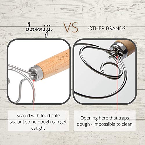 Domiji Danish Dough Whisk Large(2 Pcs) – Stainless Steel Wire Wooden Whisk Handle Hand Mixer For Bread Pancake Dough W/Dough Scraper For Bakers Mixing All Batter Mixer Whisk – Easy To Clean #TOP4