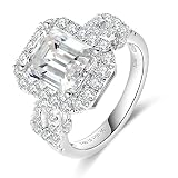 5CT Emerald Cut Moissanite Solitaire Engagement Rings for Women,D Color VVS1 Clarity Lab Created Dia