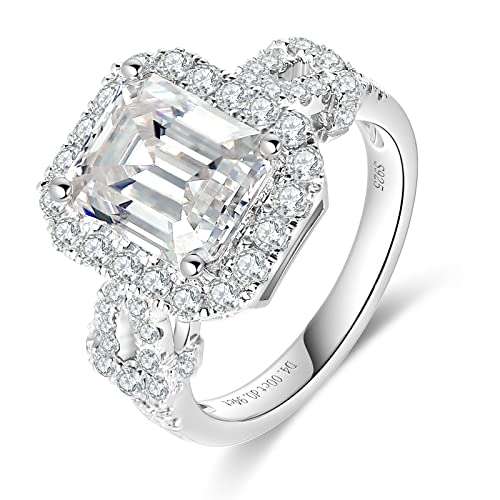 5Ct Emerald Cut Moissanite Solitaire Engagement Rings For Women,D Color Vvs1 Clarity Lab Created Diamond Moissanite Split Shank Wedding Band,925 Sterling Silver Eternity Bridal Sets For Women Gift(8) #TOP4