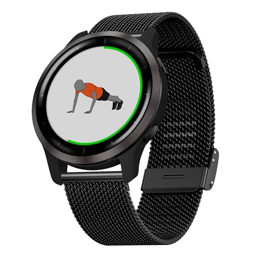 Hiseus Bracelet Compatible avec Garmin Venu 2 / Vivoactive 4, Bracelet Remplacement Réglable Acier Inoxydable Métal Mesh Bracelets pour Forerunner 255 / Forerunner 255 Music 46mm (Noir)