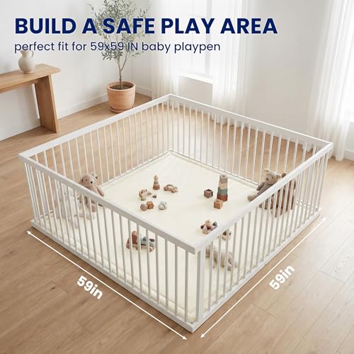 Image of Huloo Sleep Ultra Soft Baby Play Mat for Floor, 1.3 inch Thick Elasti-Foam 59x59 Play Mat for Playpen,Water-Repellent Coral Velvet for Tummy Time, Non-Slip Backing,Safe for Toddlers & Infants(Cream)